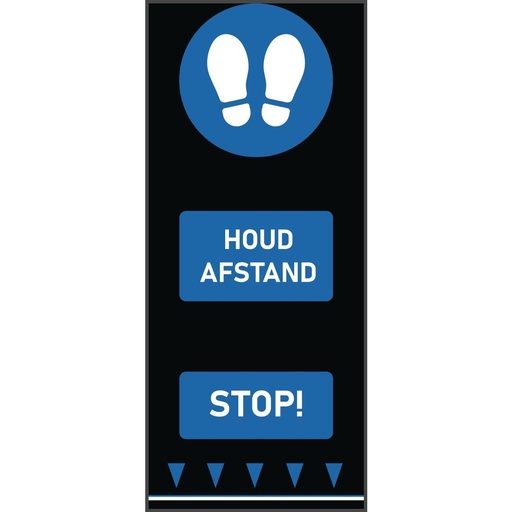 [FN871] Tapis de sol distanciation sociale 150x65cm bleu - empreintes de pas (attention : texte néerlandais)