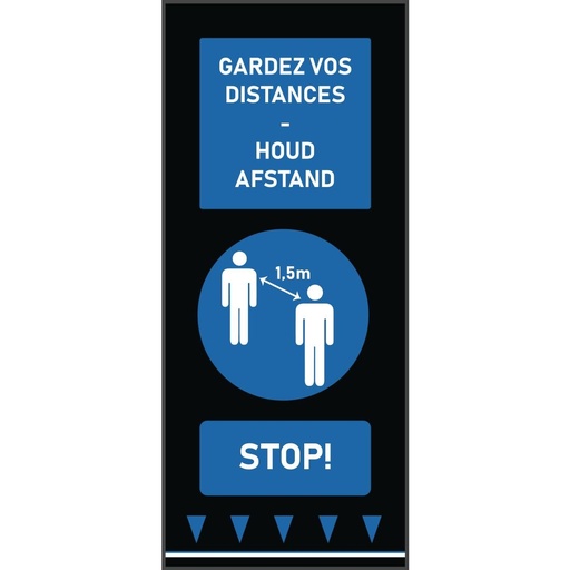 [FN877] Tapis de distanciation sociale 150x65cm bleu - personnes (attention : texte néerlandais et français)