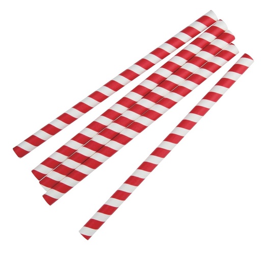 [FP443] Pailles à smoothie compostables en papier emballées individuellement Fiesta Compostable à rayures rouges (lot de 250)
