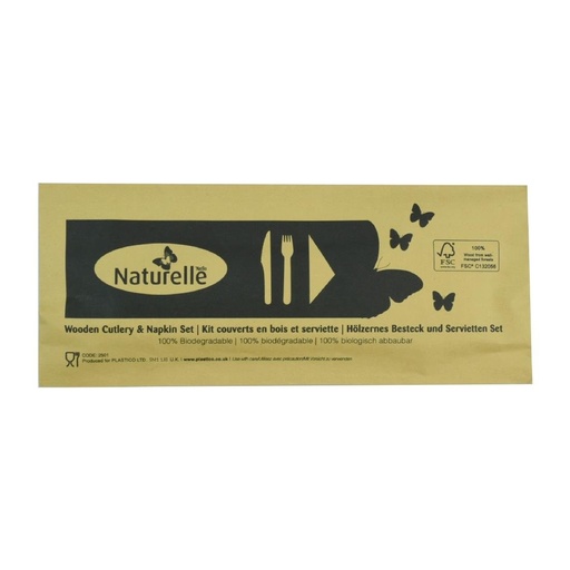 [FS167] Ensembles de couverts en bois 3-en-1 emballages individuels kraft eGreen (lot de 250)