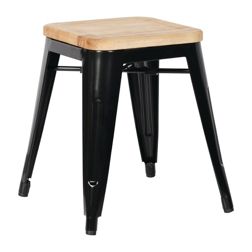 [GM635] Tabourets bistro bas en acier noir avec assise en bois Bolero (lot de 4)