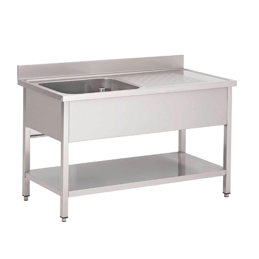 [GN200] Plonge inox avec étagère basse Gastro M 1 bac à gauche 120 x 70 x 85 cm