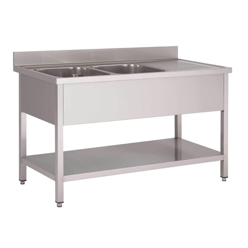 [GN203] Plonge inox avec étagère basse Gastro M 2 bacs à gauche 160 x 70 x 85 cm