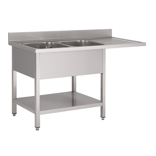 [GN207] Plonge inox avec étagère basse et emplacement lave-vaisselle Gastro M 2 bacs à gauche 160 x 70 x 85 cm