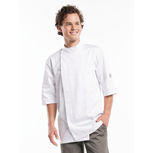 [H632-XL] Veste de cuisine manches courtes Chaud Devant Bacio blanche XL