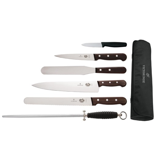 [S189] Ensemble couteaux manche en bois de rose, couteau de cuisinier 250mm et étui Victorinox