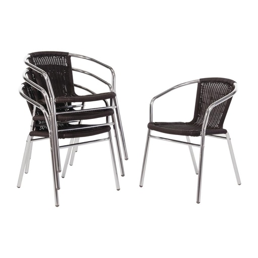 [U507] Fauteuils en rotin PE empilables Bolero noirs et aluminium (Lot de 4)