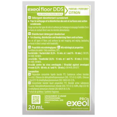 [EXDDSCVD] NETTOYANT DESINFECTANT EXEOL FLOOR DDS CITRON VERT DOSES(250)
