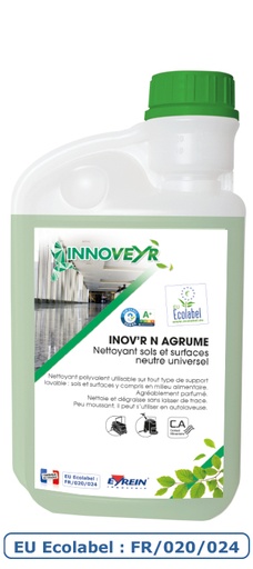 [INOVRAGRFL] INOV'R N AGRUME - Flacon Doseur 1 L- Nettoyant sols,surfaces neutre - ECOLABEL