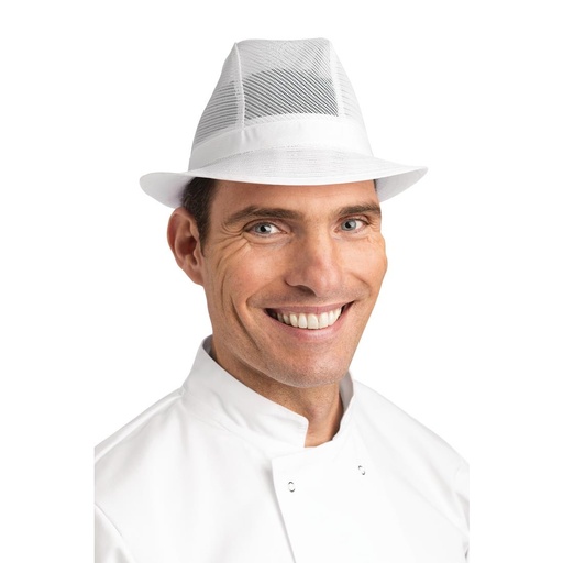 [A214-L] Chapeau Trilby blanc L