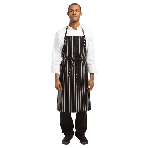 [B248] Tablier bavette tissé Chef Works Premium rayures noires et blanches